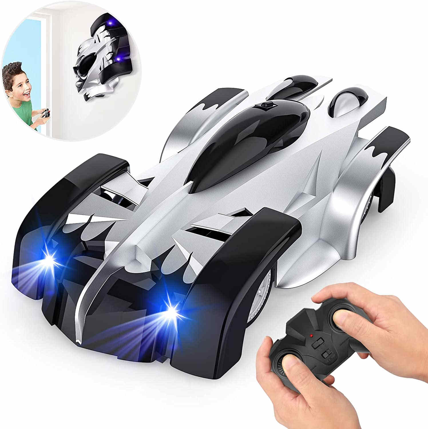 Aomifmik Wall Climbing Remote Control Car Dual Mode 360° Rotating RC Stunt Cars with Headlight Rechargeable Toys